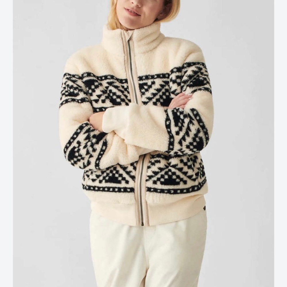 Faherty Aztec Print High Pile Fleece Sherpa Jacket Women’s S Outdoor Granola